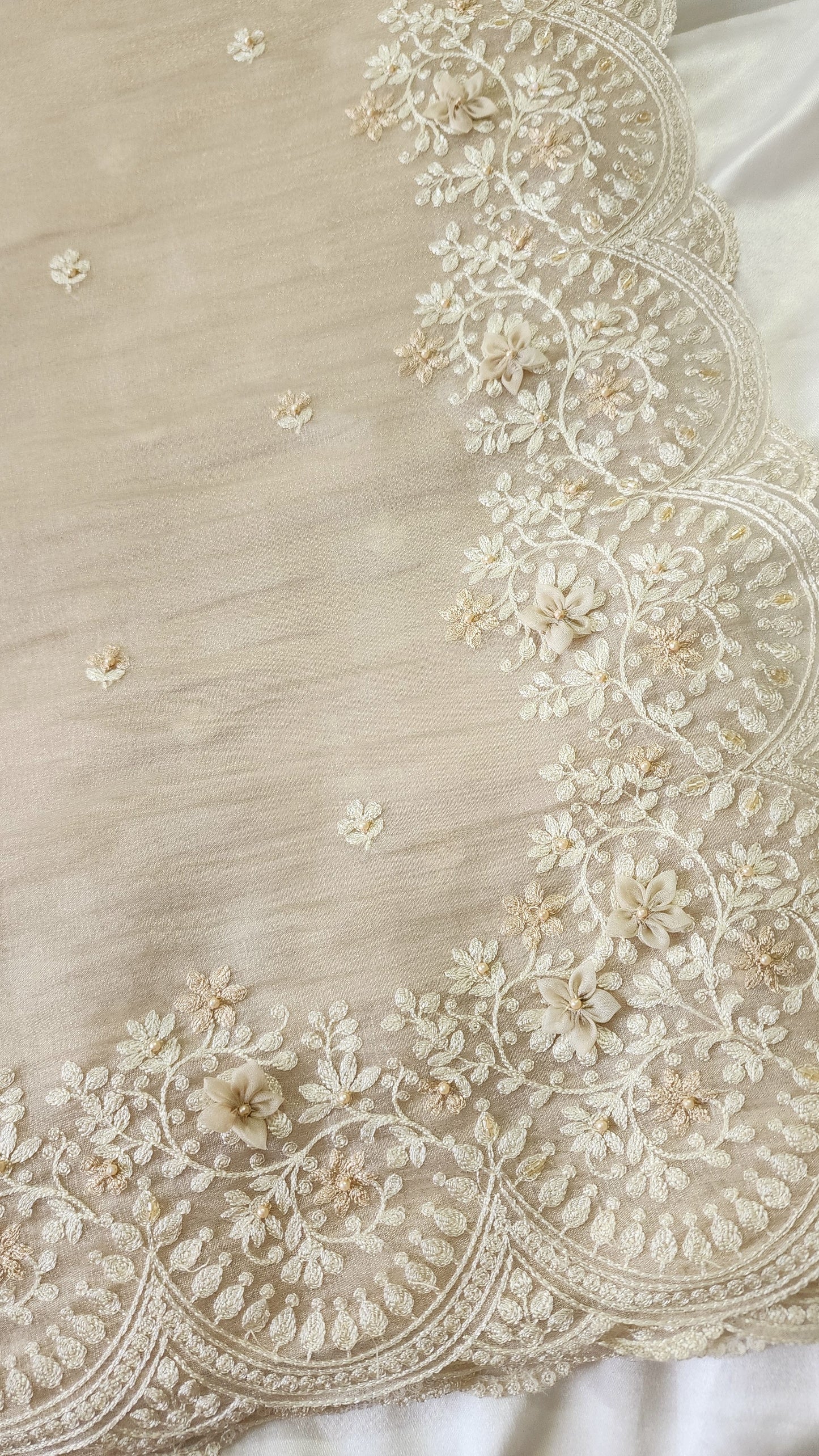 Tissue Organza saree with 3D applique work and embroidery |Champaigne gold | GL8