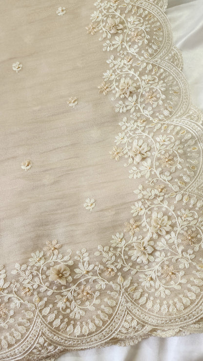 Tissue Organza saree with 3D applique work and embroidery |Champaigne gold | GL8