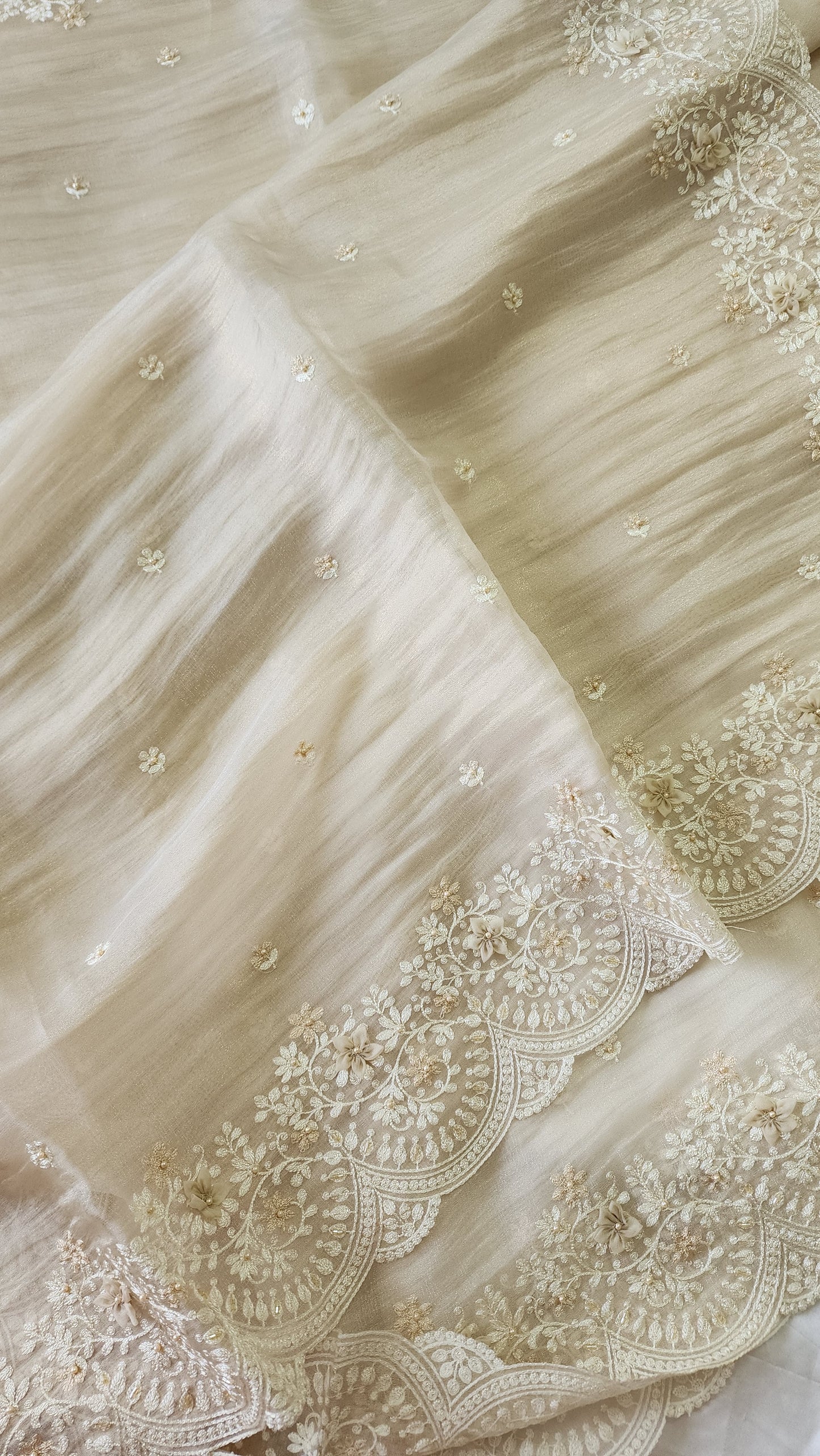 Tissue Organza saree with 3D applique work and embroidery |Champaigne gold | GL8