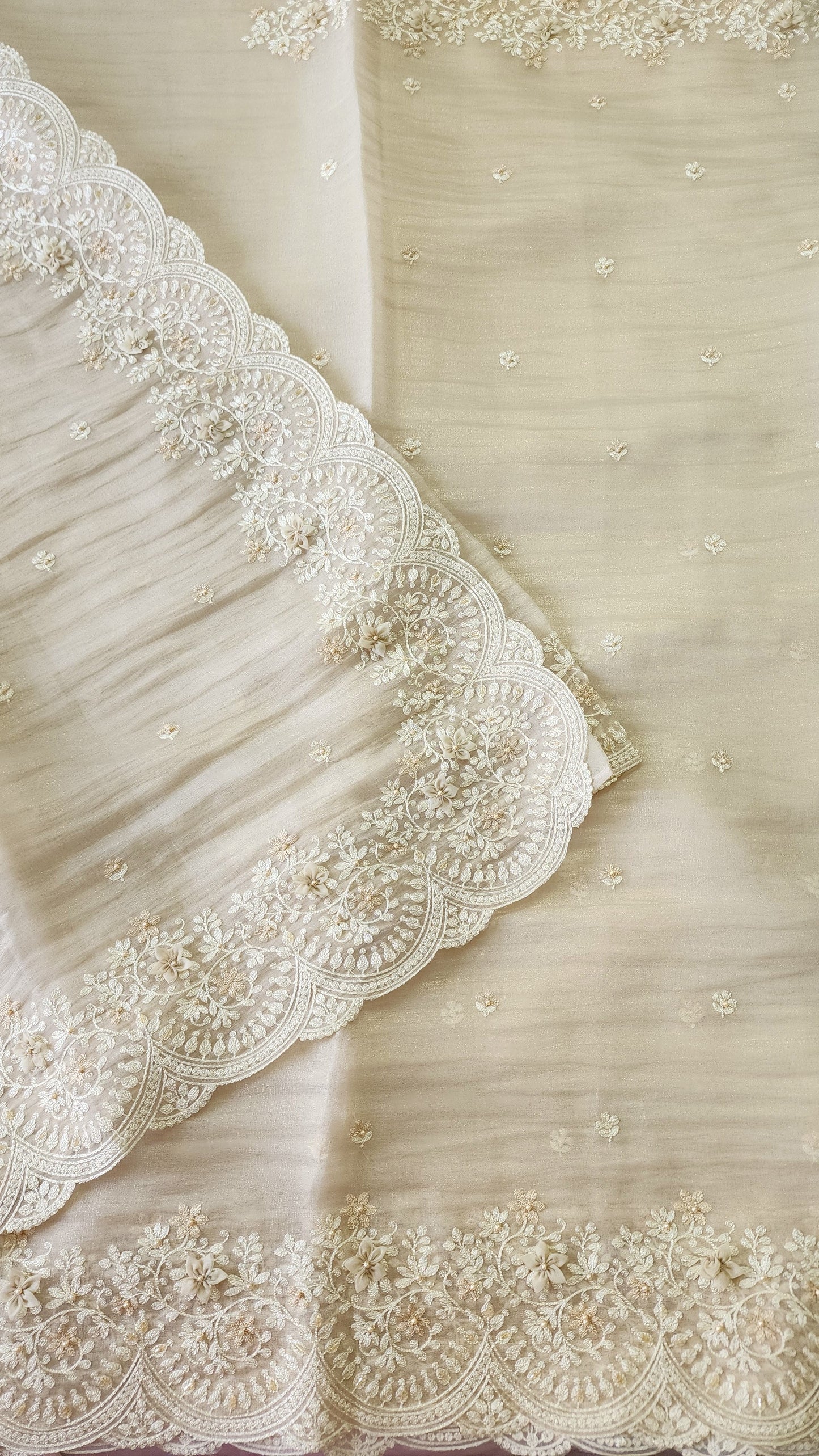 Tissue Organza saree with 3D applique work and embroidery |Champaigne gold | GL8