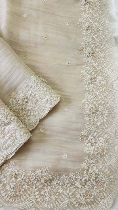 Tissue Organza saree with 3D applique work and embroidery |Champaigne gold | GL8