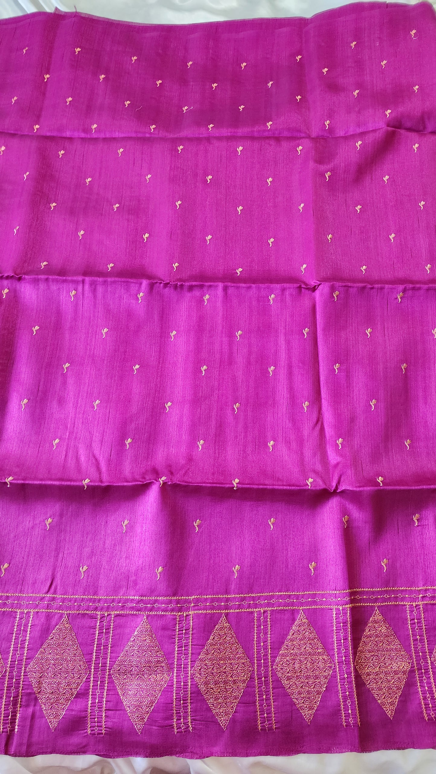 Look festive ready in this premium semi raw silk designer saree with beautiful copper zari embroidery | Magenta | P16
