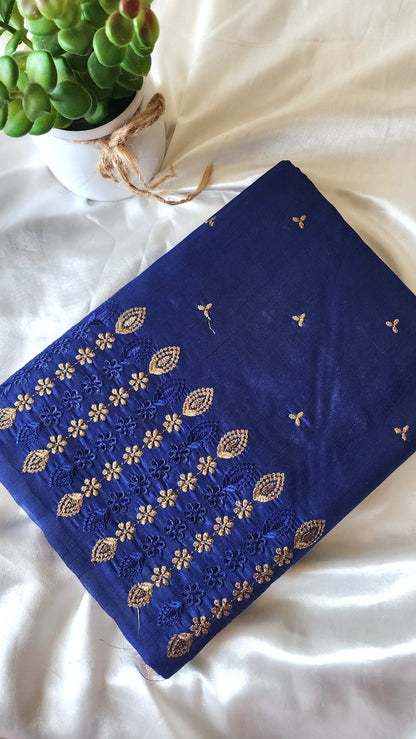 Semi raw silk designer saree with cut work borders and embroidery | Dark Blue | DY5