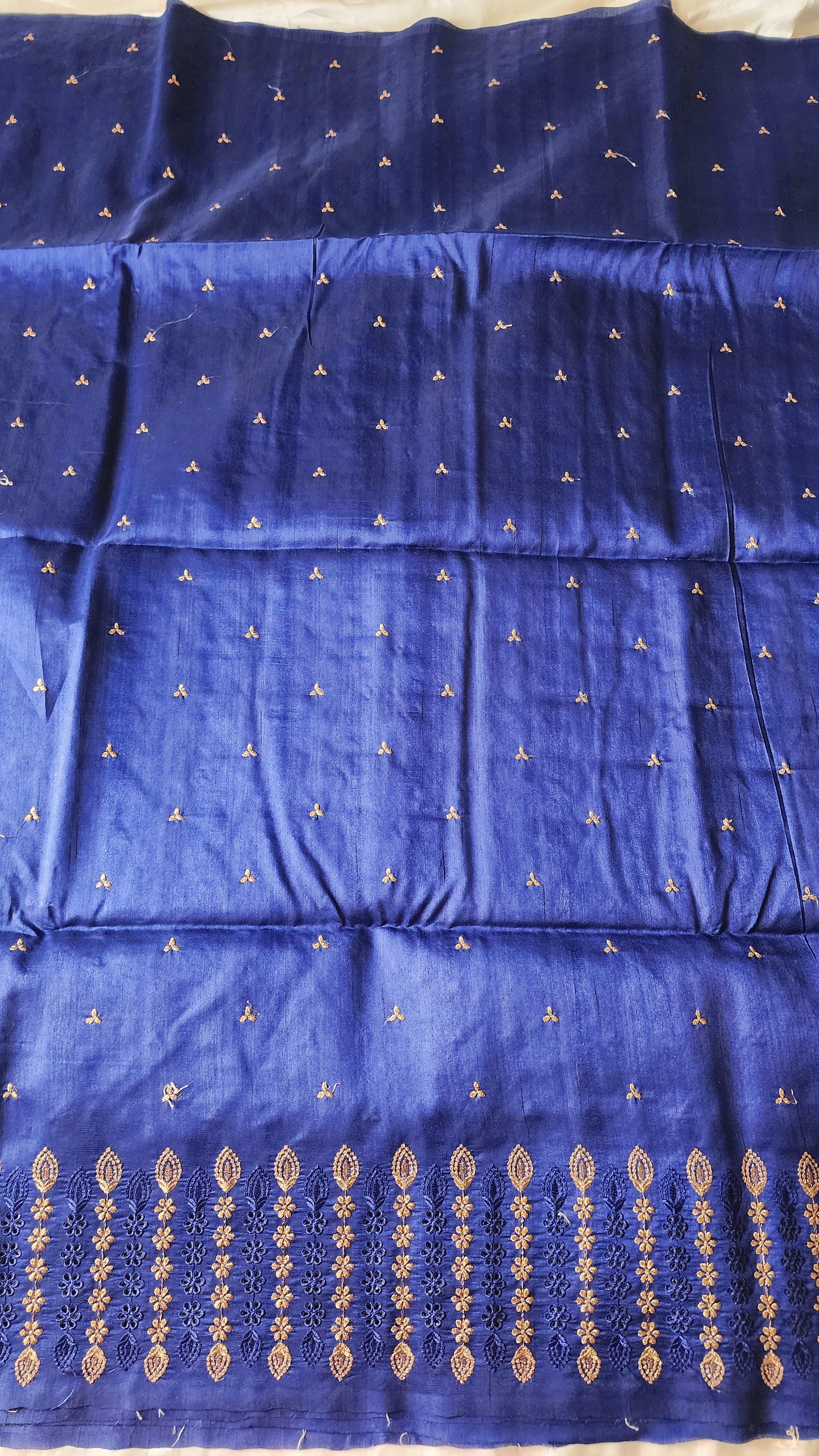 Semi raw silk designer saree with cut work borders and embroidery | Dark Blue | DY5