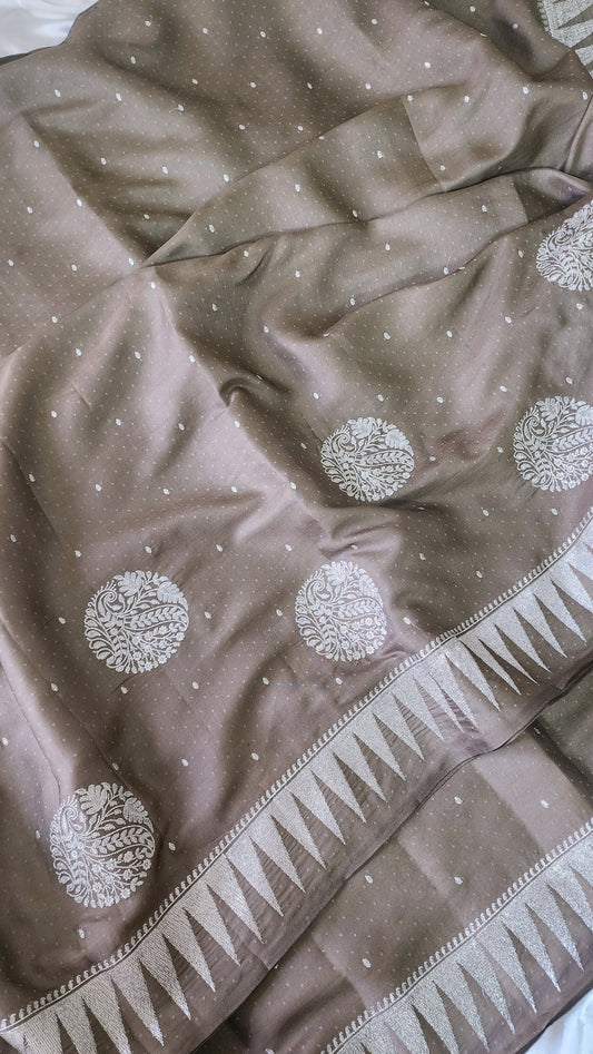 Semi soft silk saree with silver zari embroidery | Mauve grey  | MS112