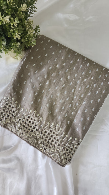 Soft flowy cut work saree with cut work borders | Dark beige | CT113