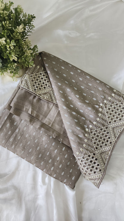 Soft flowy cut work saree with cut work borders | Dark beige | CT113