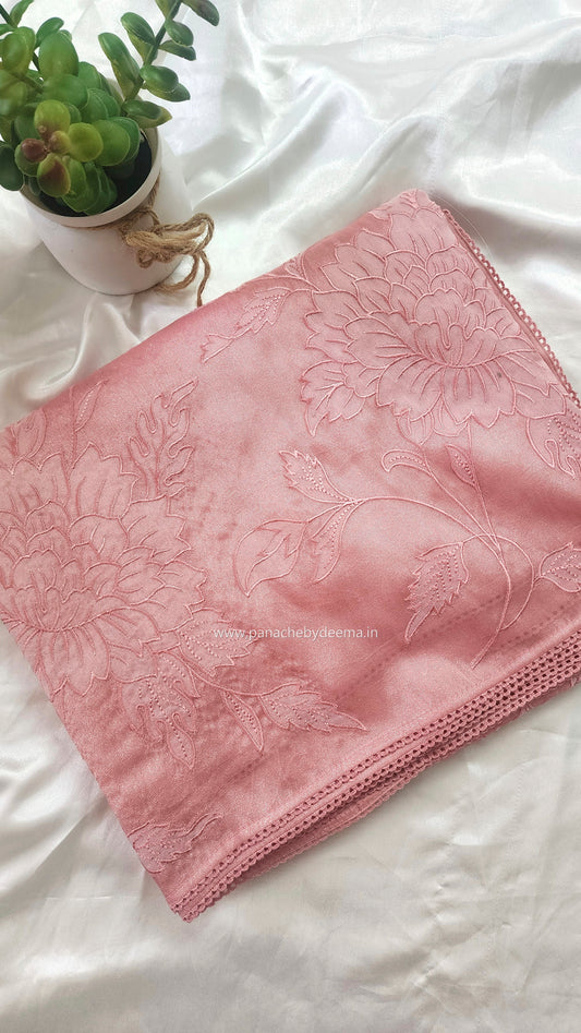 Soft chandaniya saree with  applique work | Peach |CO2