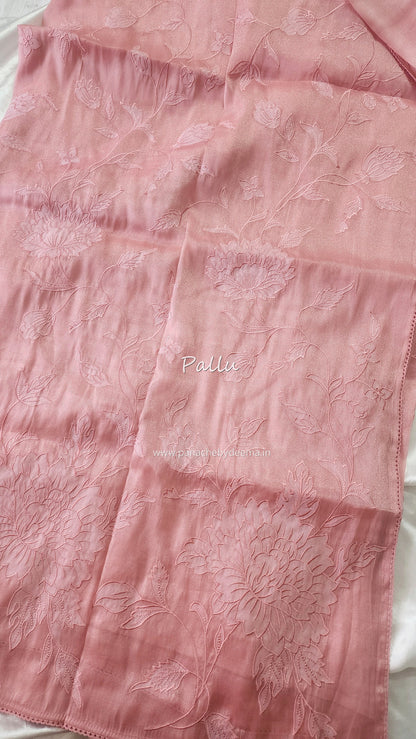 Soft chandaniya saree with  applique work | Peach |CO2