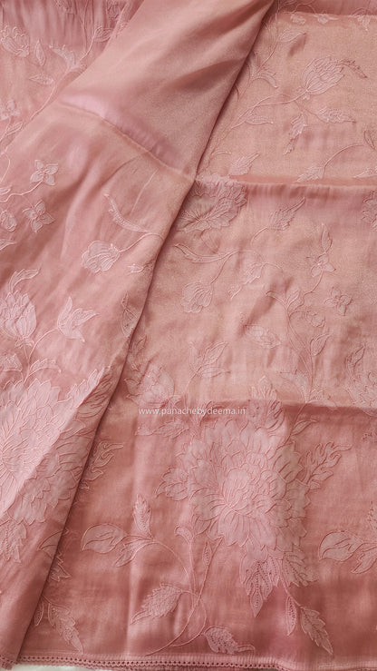 Soft chandaniya saree with  applique work | Peach |CO2