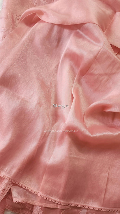 Soft chandaniya saree with  applique work | Peach |CO2