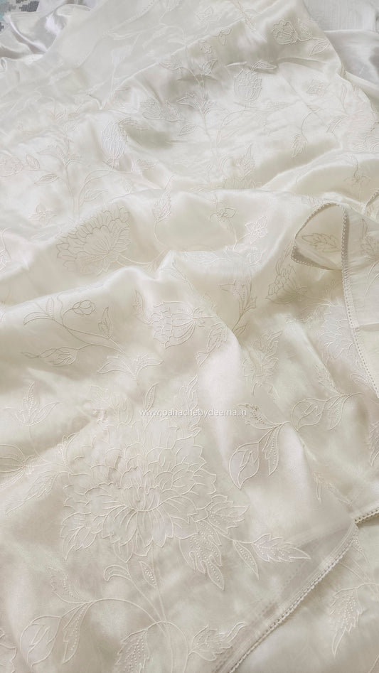 Soft chandaniya saree with applique work| Milky white |CO1