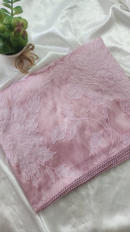 Soft chandaniya saree with  applique work | Mauve pink |CO3