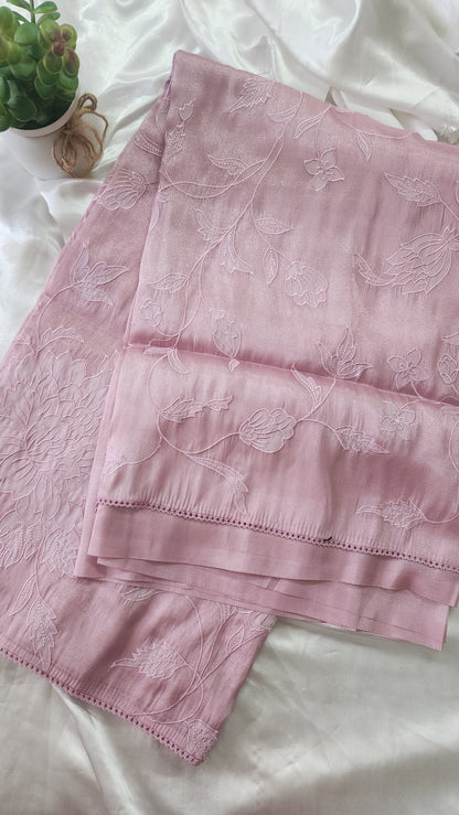 Soft chandaniya saree with  applique work | Mauve pink |CO3