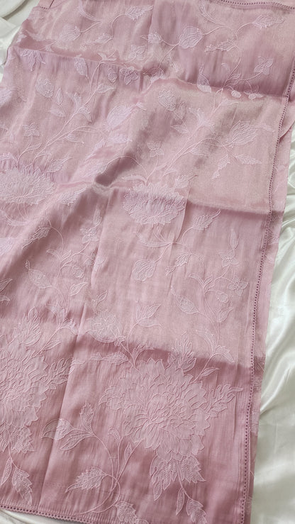 Soft chandaniya saree with  applique work | Mauve pink |CO3