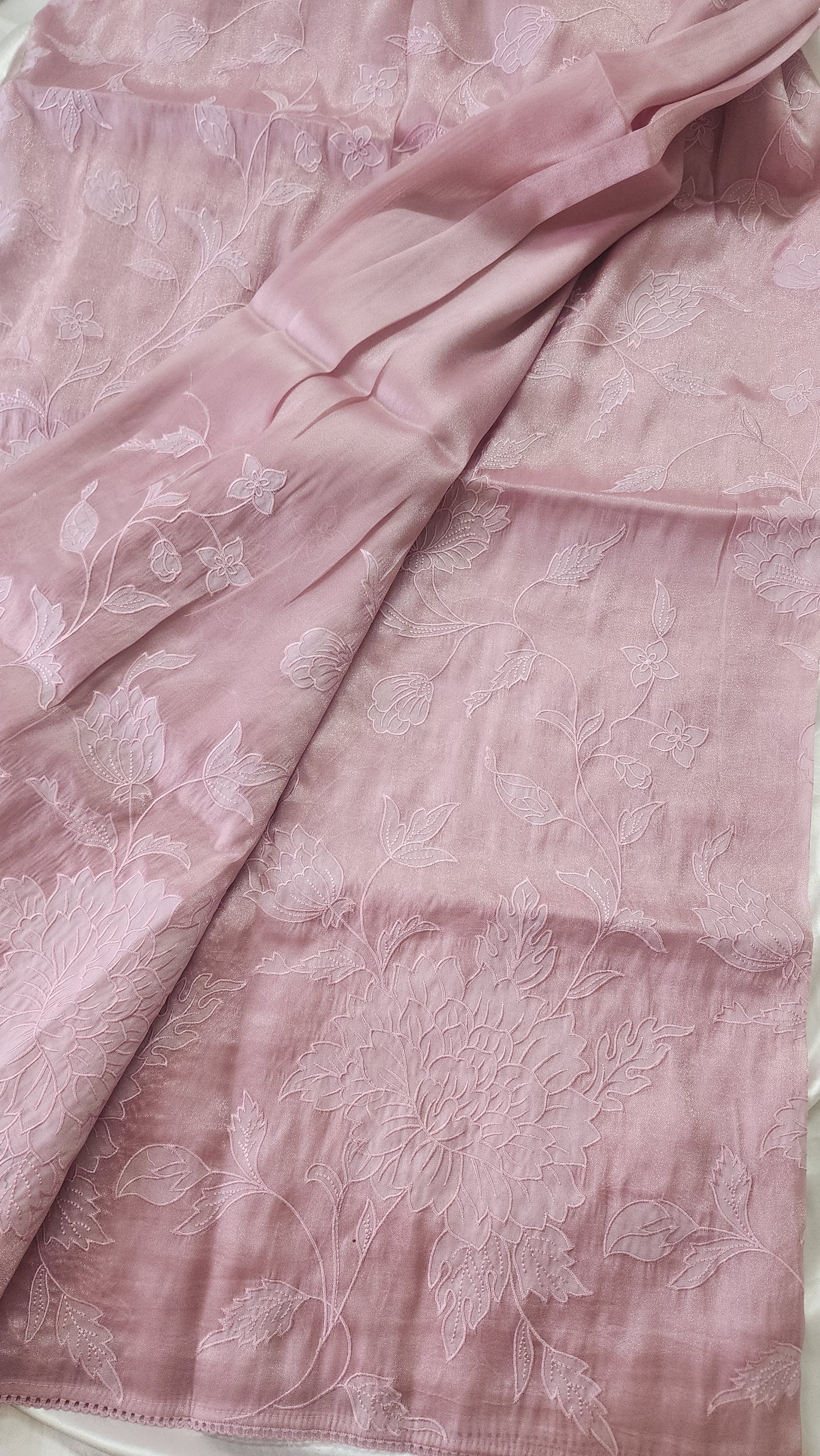 Soft chandaniya saree with  applique work | Mauve pink |CO3