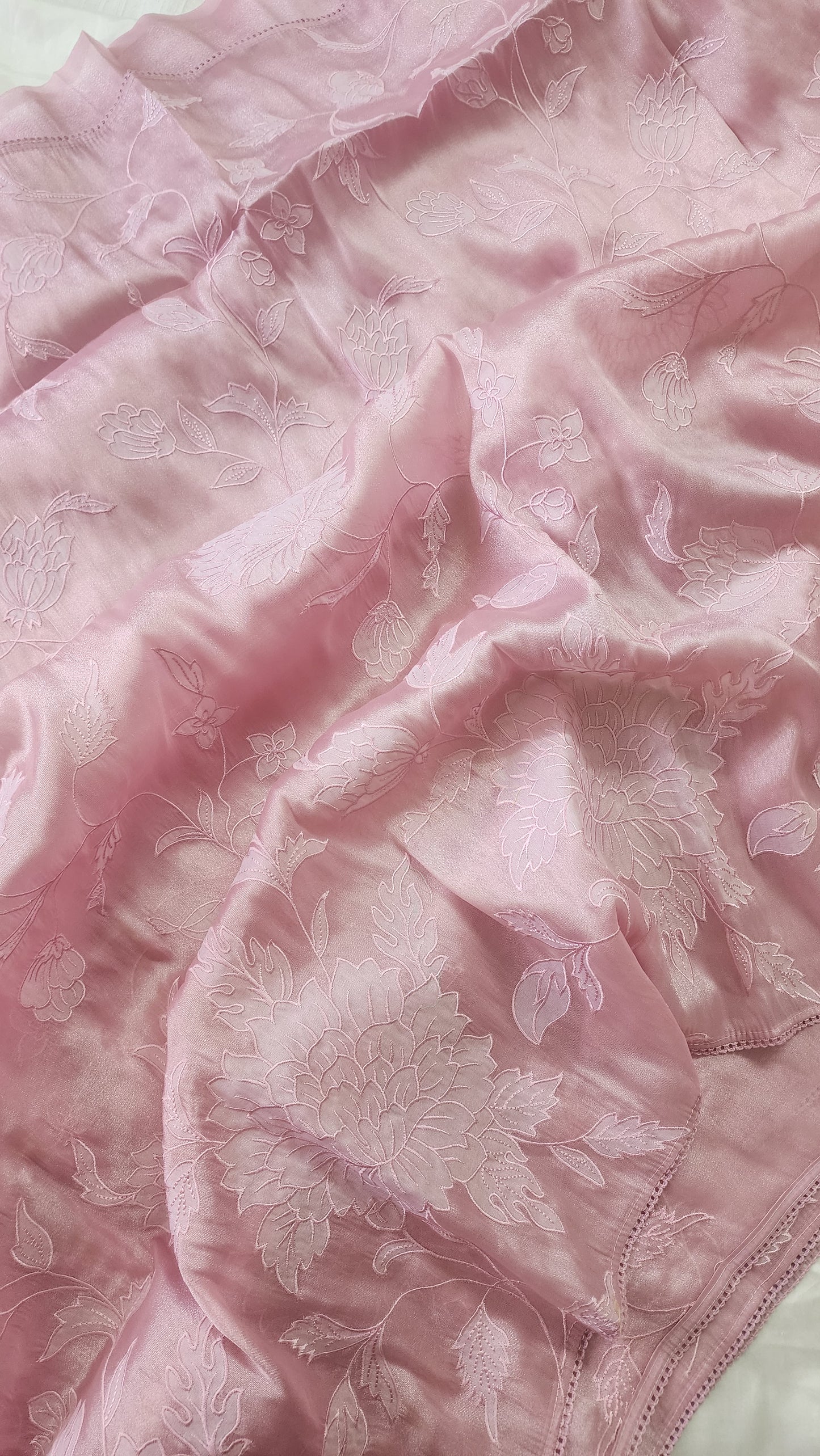 Soft chandaniya saree with  applique work | Mauve pink |CO3