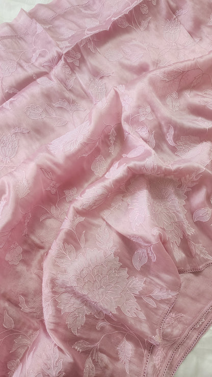 Soft chandaniya saree with  applique work | Mauve pink |CO3