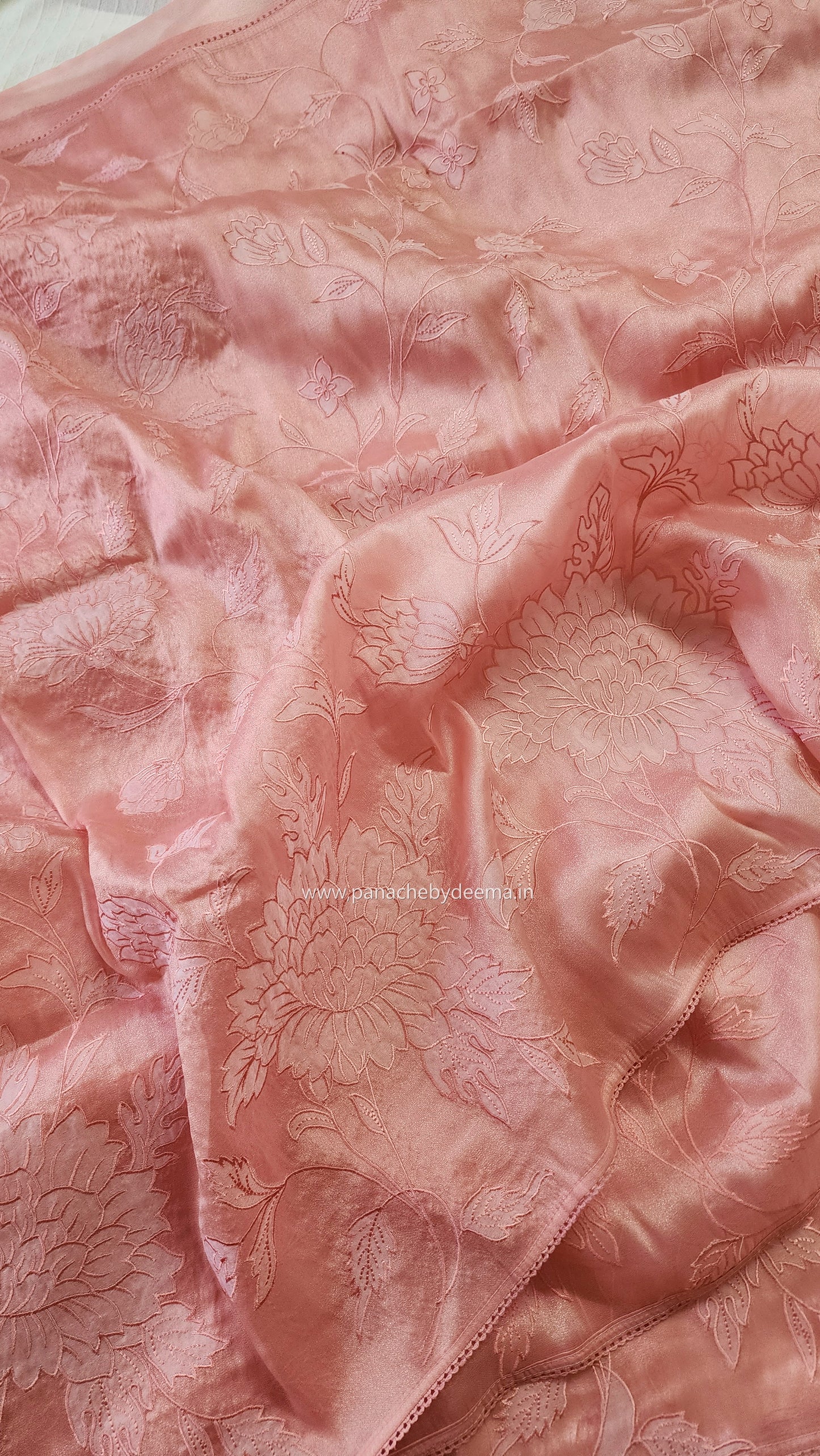 Soft chandaniya saree with  applique work | Peach |CO2