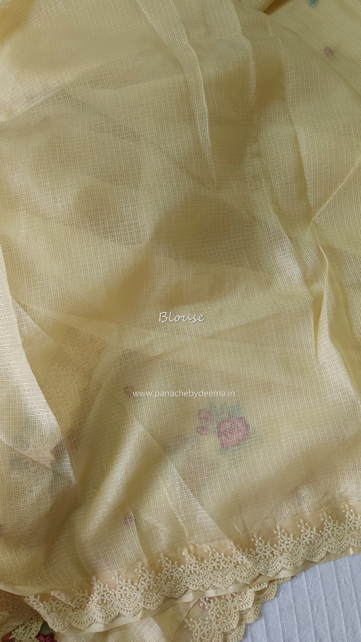 Siky Kota saree with cross stitch embroidery and lace detailed borders|Yellow |SL5