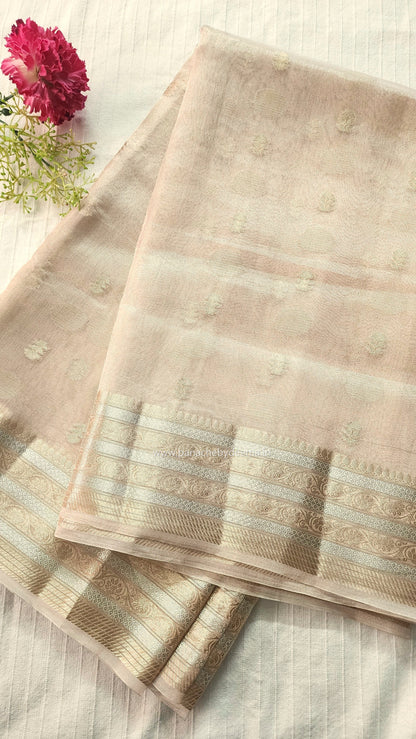 Pure tissue silk saree with gold and silver zari weaving | Light Champaigne gold | PTS1
