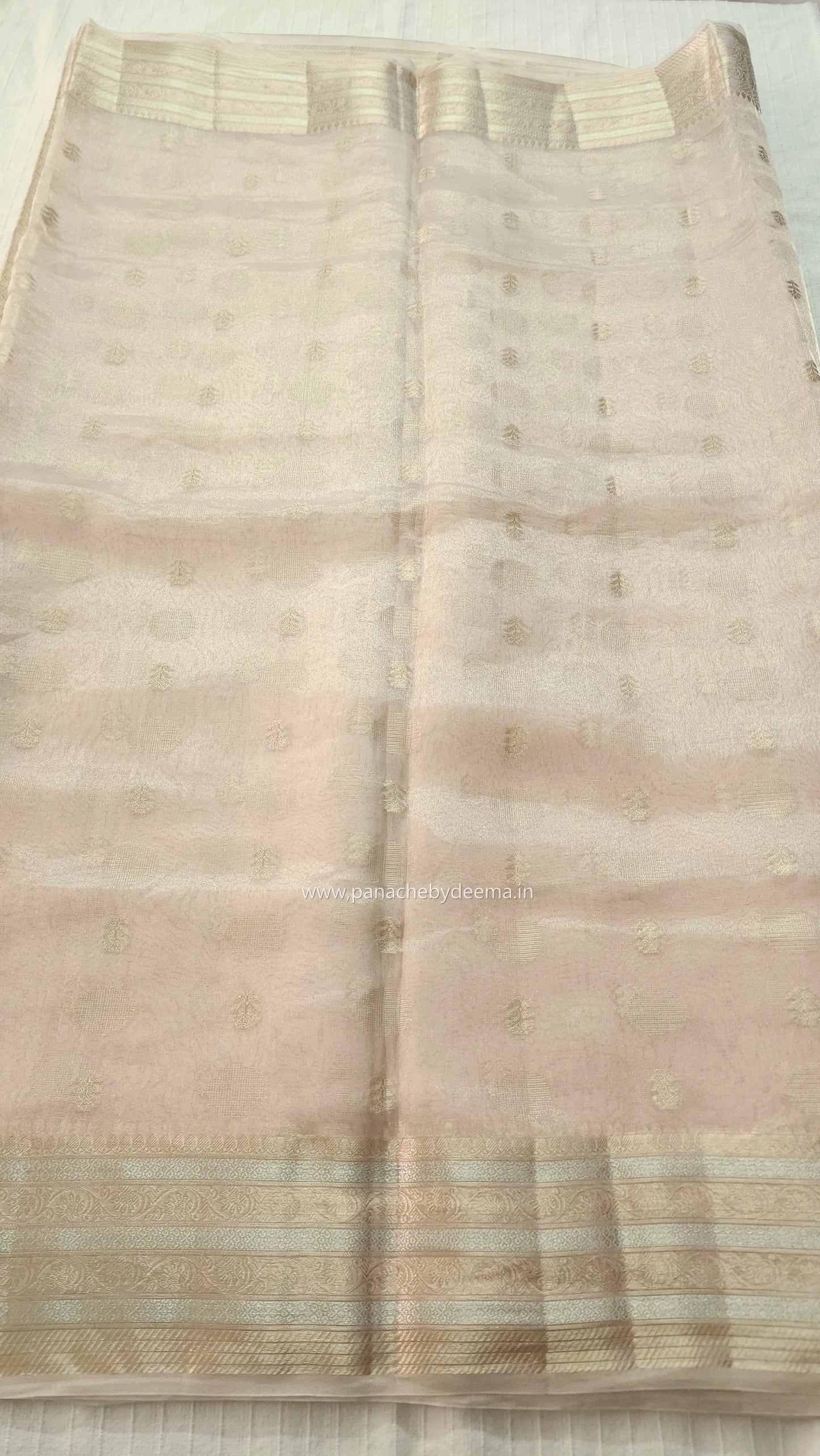 Pure tissue silk saree with gold and silver zari weaving | Light Champaigne gold | PTS1