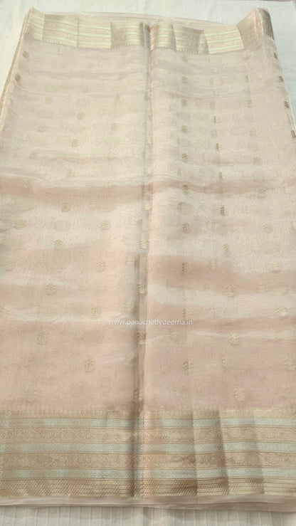Pure tissue silk saree with gold and silver zari weaving | Light Champaigne gold | PTS1