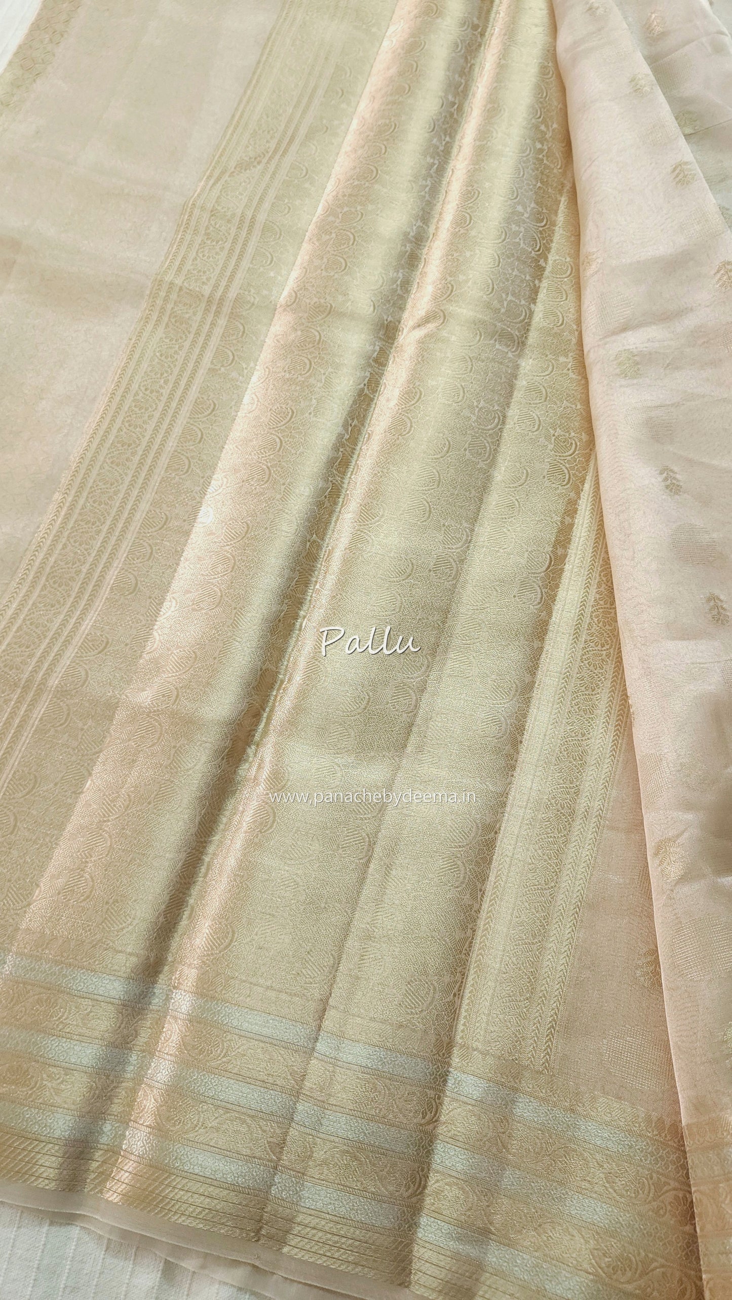 Pure tissue silk saree with gold and silver zari weaving | Light Champaigne gold | PTS1