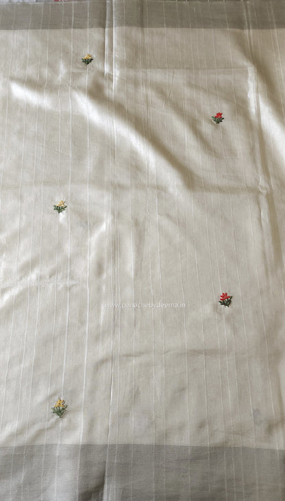 Semi tussar with hand embroidery | Off- white | HE1