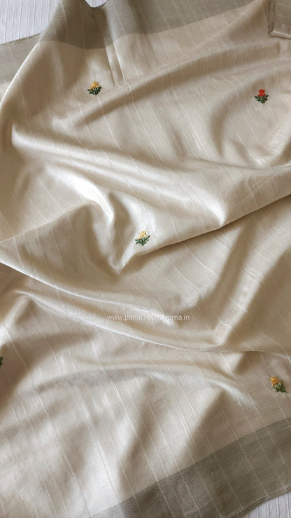 Semi tussar with hand embroidery | Off- white | HE1