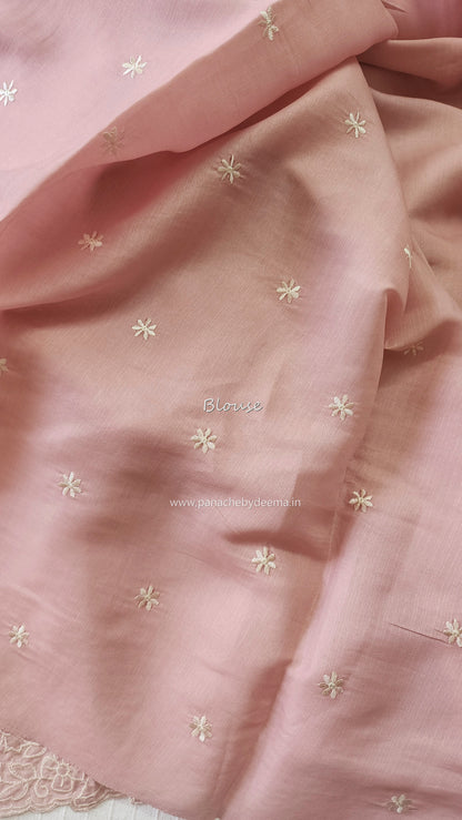 Semi tussar applique cut work saree with scalloped borders | Peach | SOT2