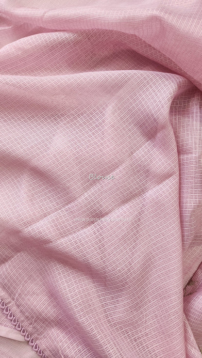 Silky Kota saree with cross stitch embroidery and lace detailed borders|Pink |SL7