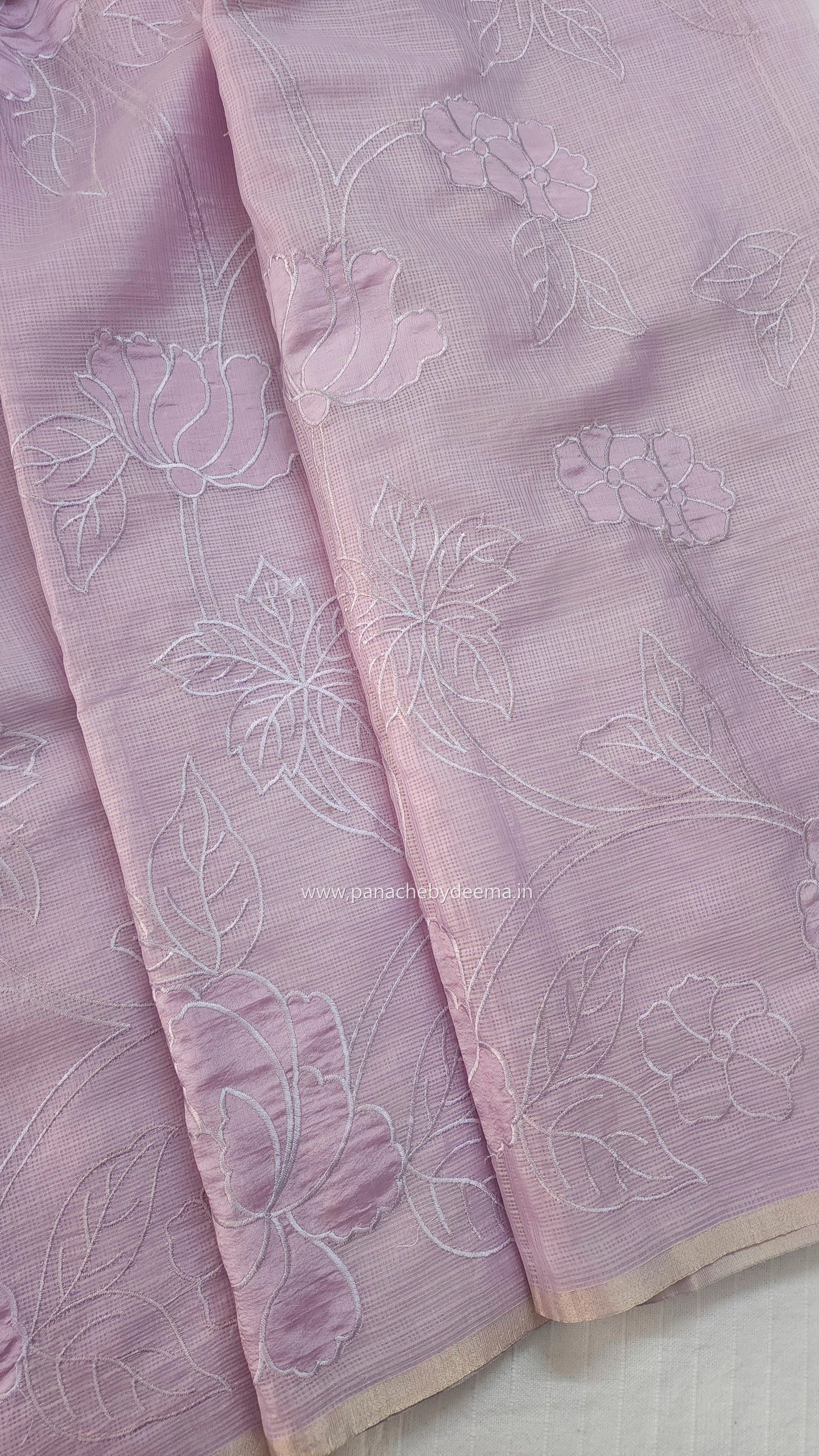Silky Kota saree with applique work | Lavender| KAP11