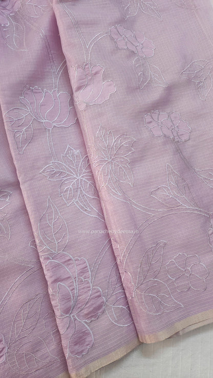 Silky Kota saree with applique work | Lavender| KAP11