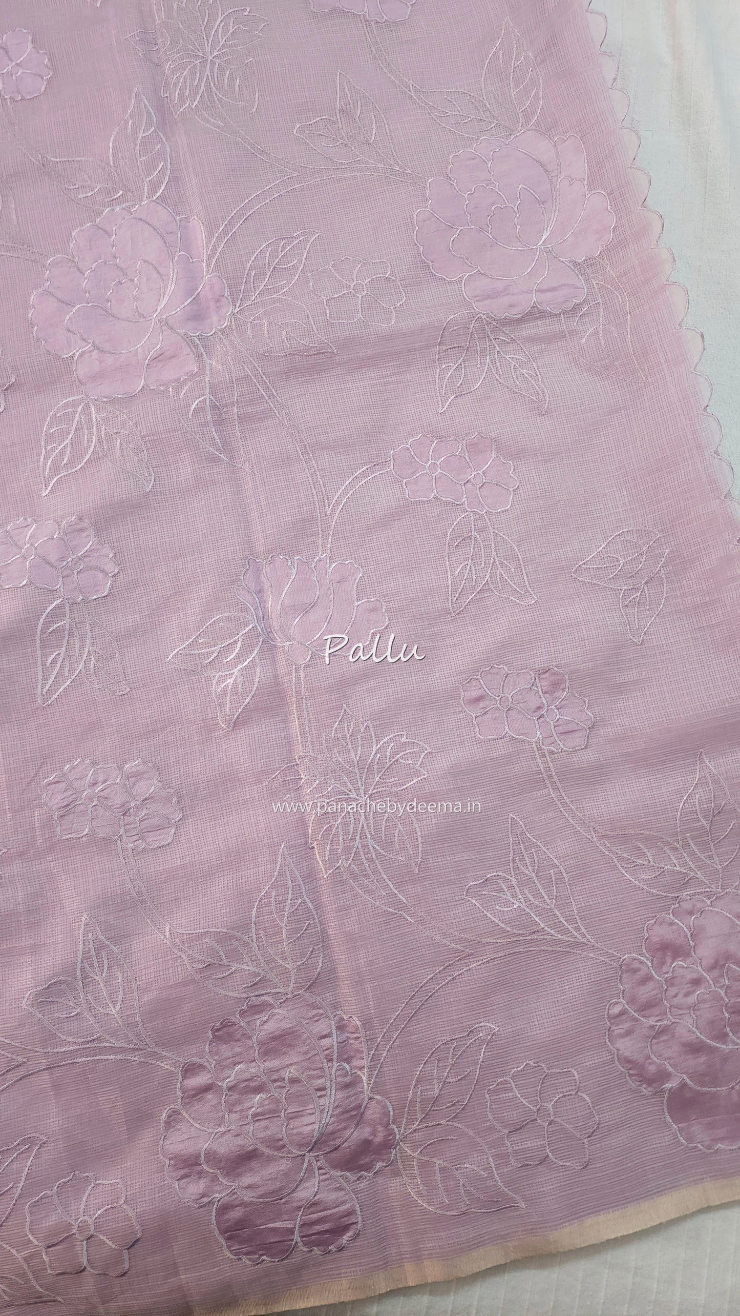Silky Kota saree with applique work | Lavender| KAP11