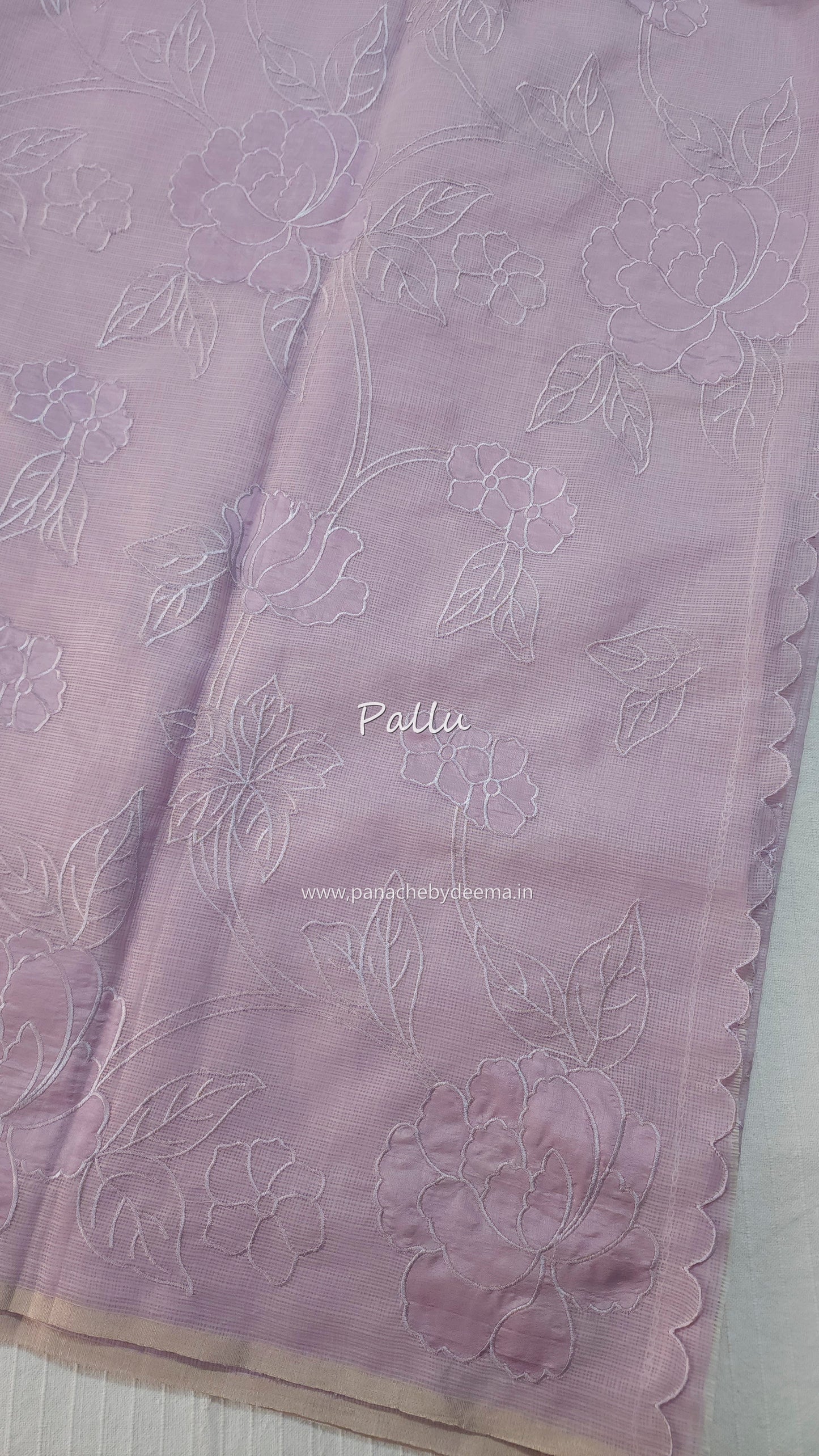 Silky Kota saree with applique work | Lavender| KAP11