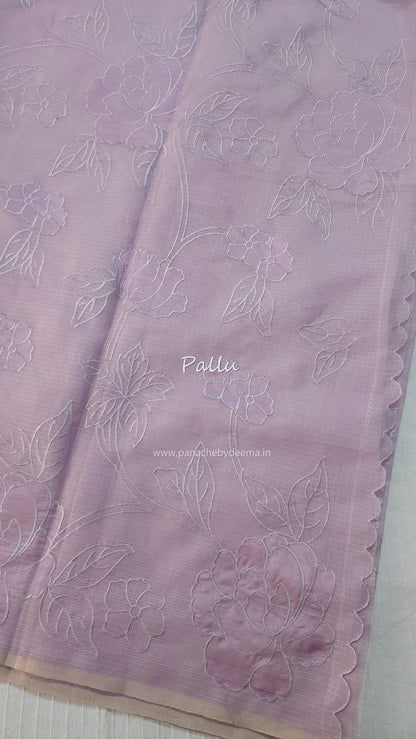 Silky Kota saree with applique work | Lavender| KAP11
