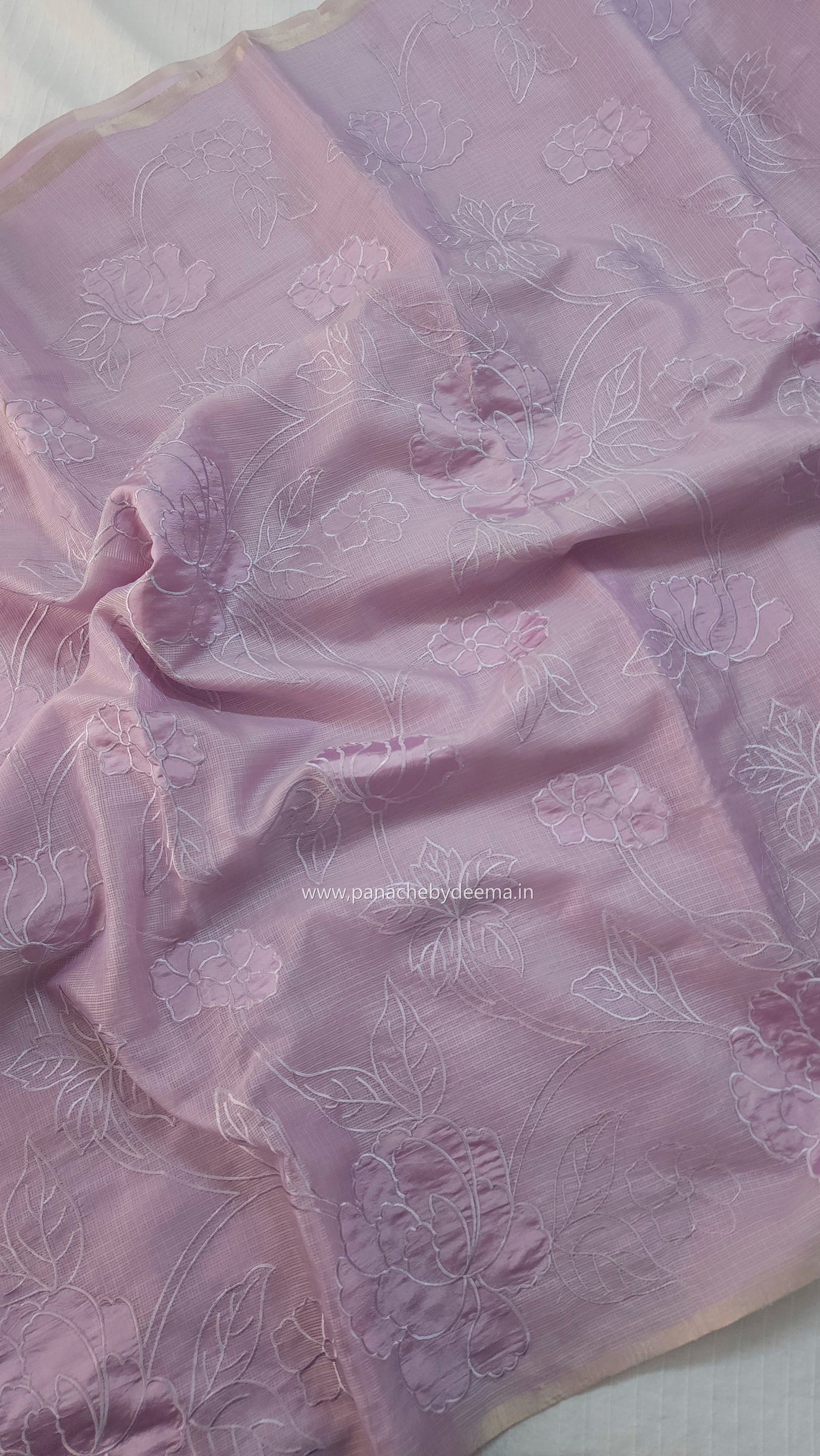 Silky Kota saree with applique work | Lavender| KAP11