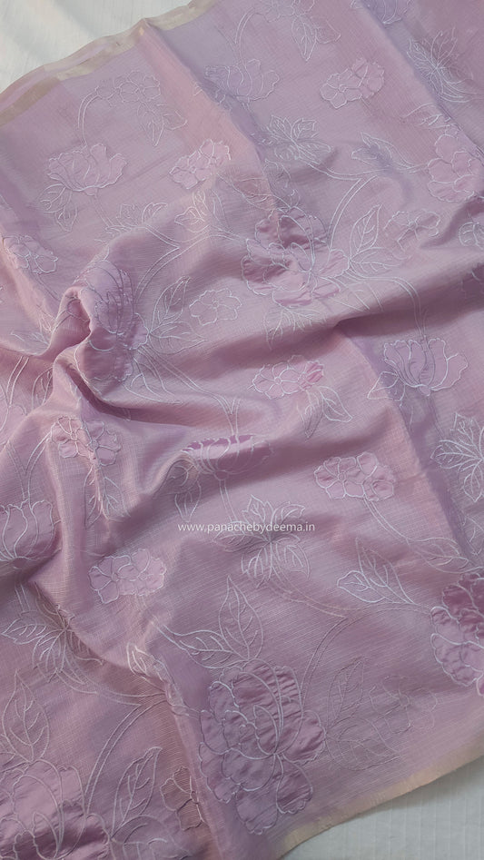 Silky Kota saree with applique work | Lavender| KAP11