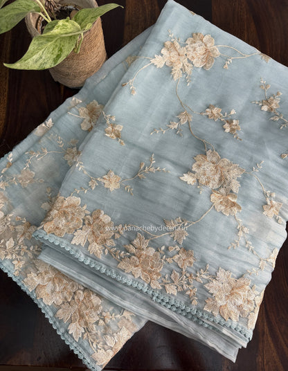 Tissue Organza saree with embroidery |Blue | E2