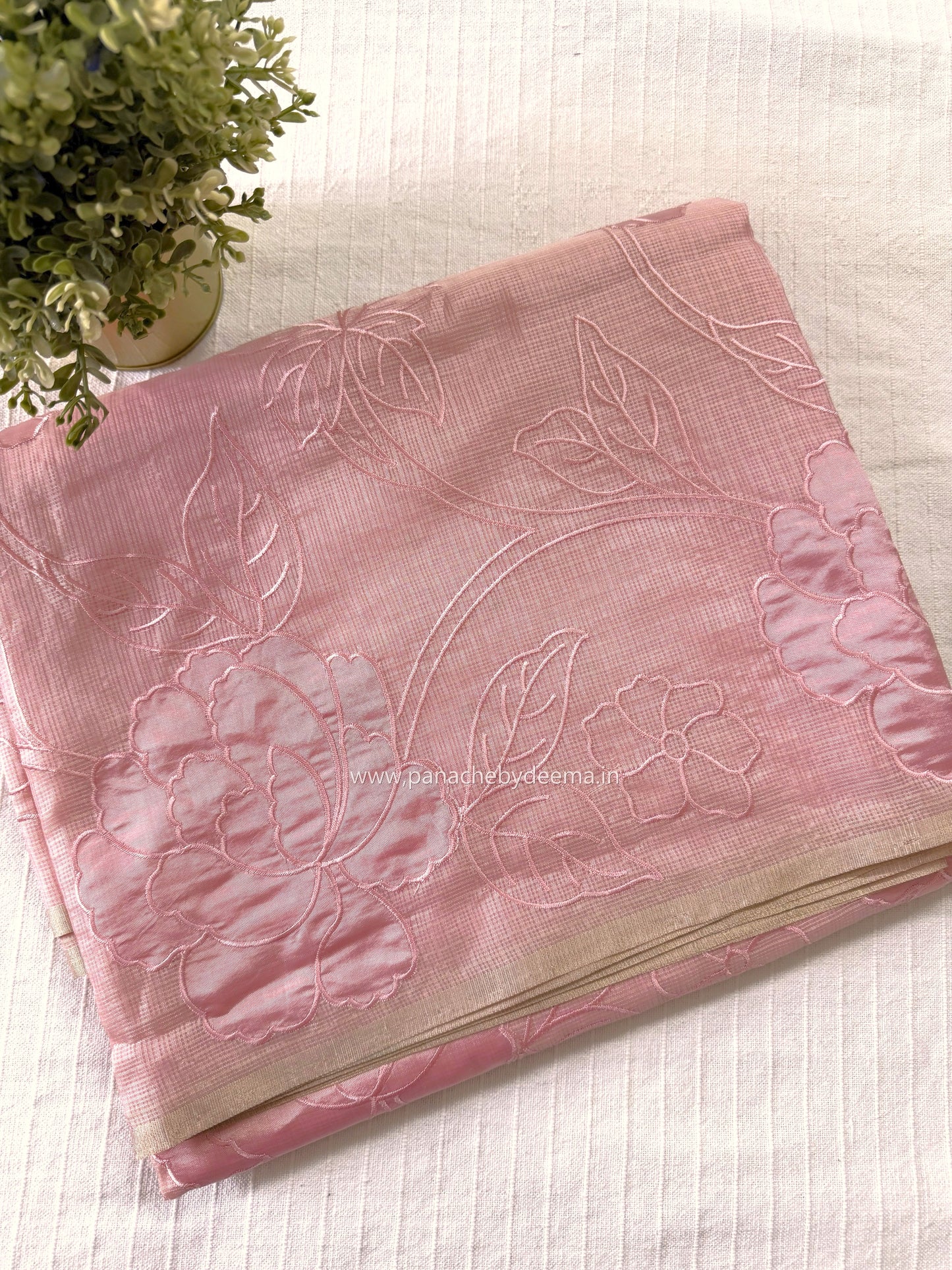 Silky Kota saree with applique work | Pink | KAP10