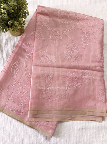 Silky Kota saree with applique work | Pink | KAP10