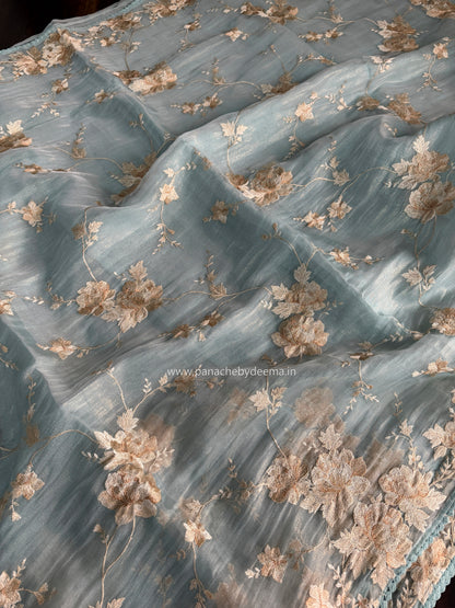 Tissue Organza saree with embroidery |Blue | E2