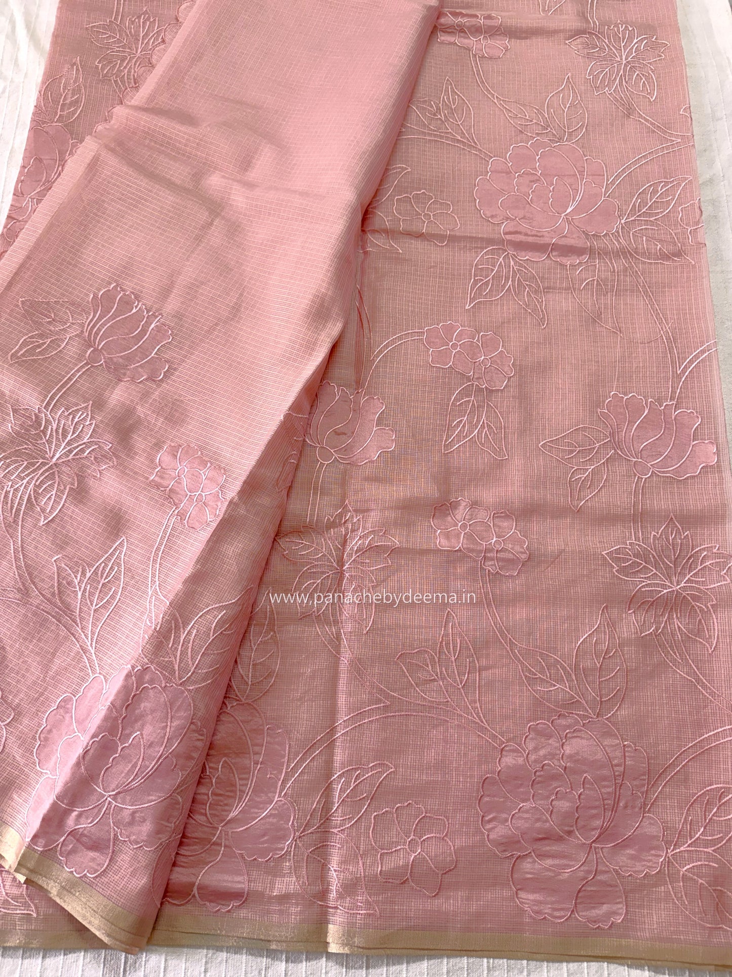 Silky Kota saree with applique work | Pink | KAP10