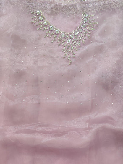 Organza saree with heavy handwork| Pastel pink | TS4