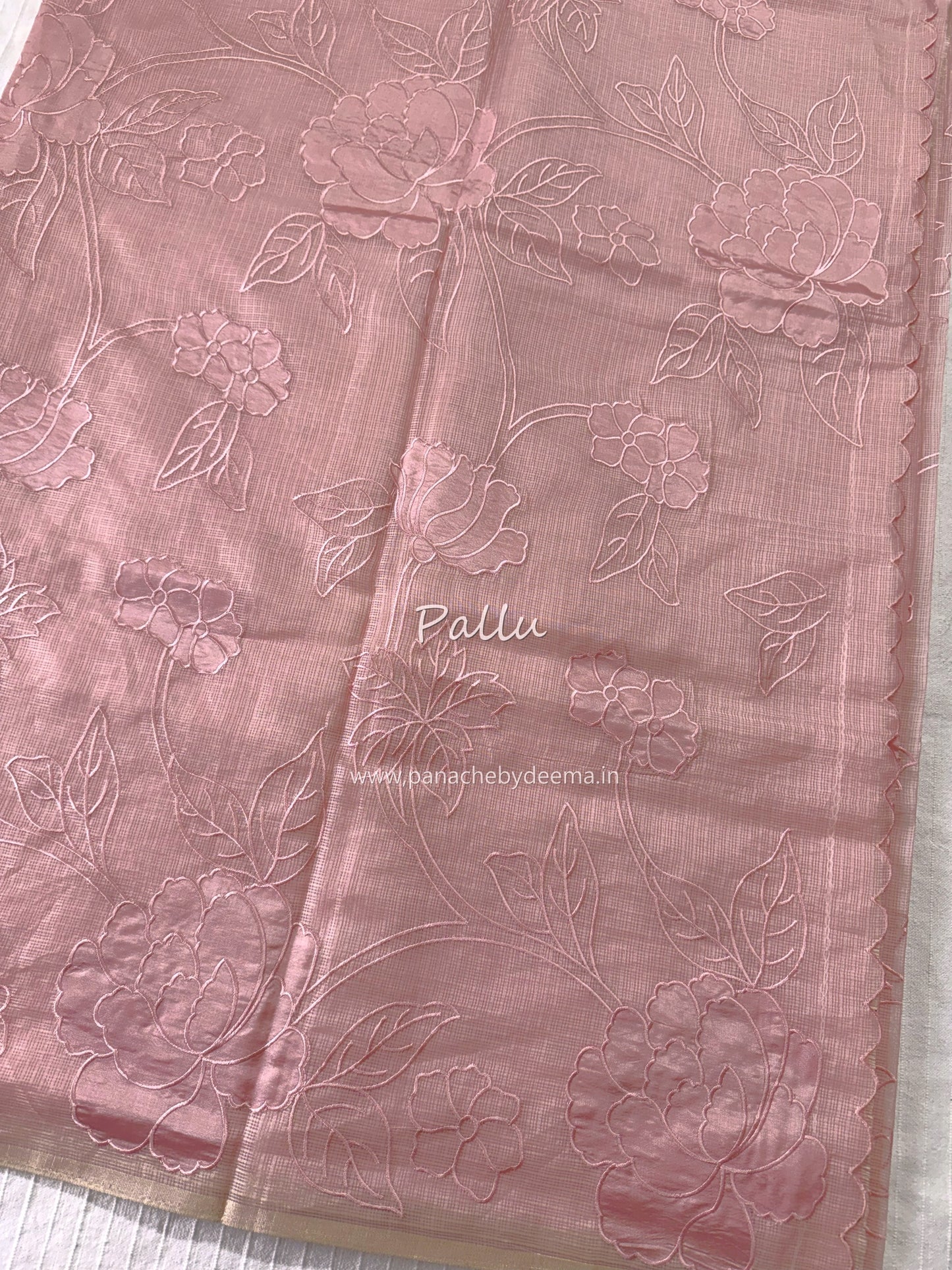 Silky Kota saree with applique work | Pink | KAP10
