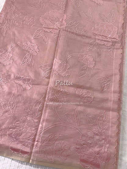 Silky Kota saree with applique work | Pink | KAP10
