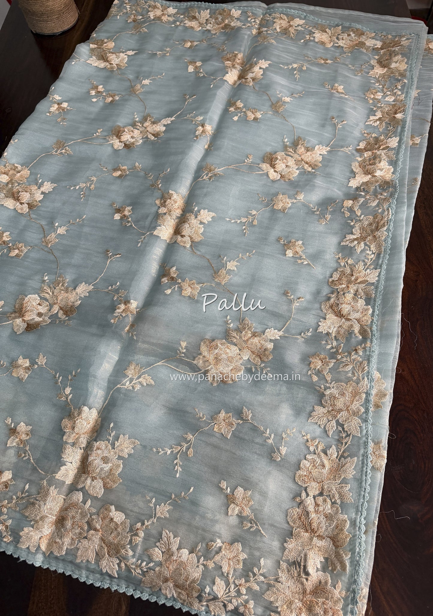 Tissue Organza saree with embroidery |Blue | E2