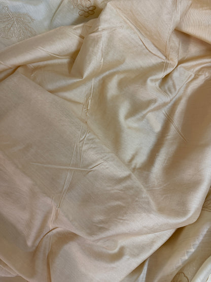 Soft mul chanderi saree with tissue applique | Light cream | MC1