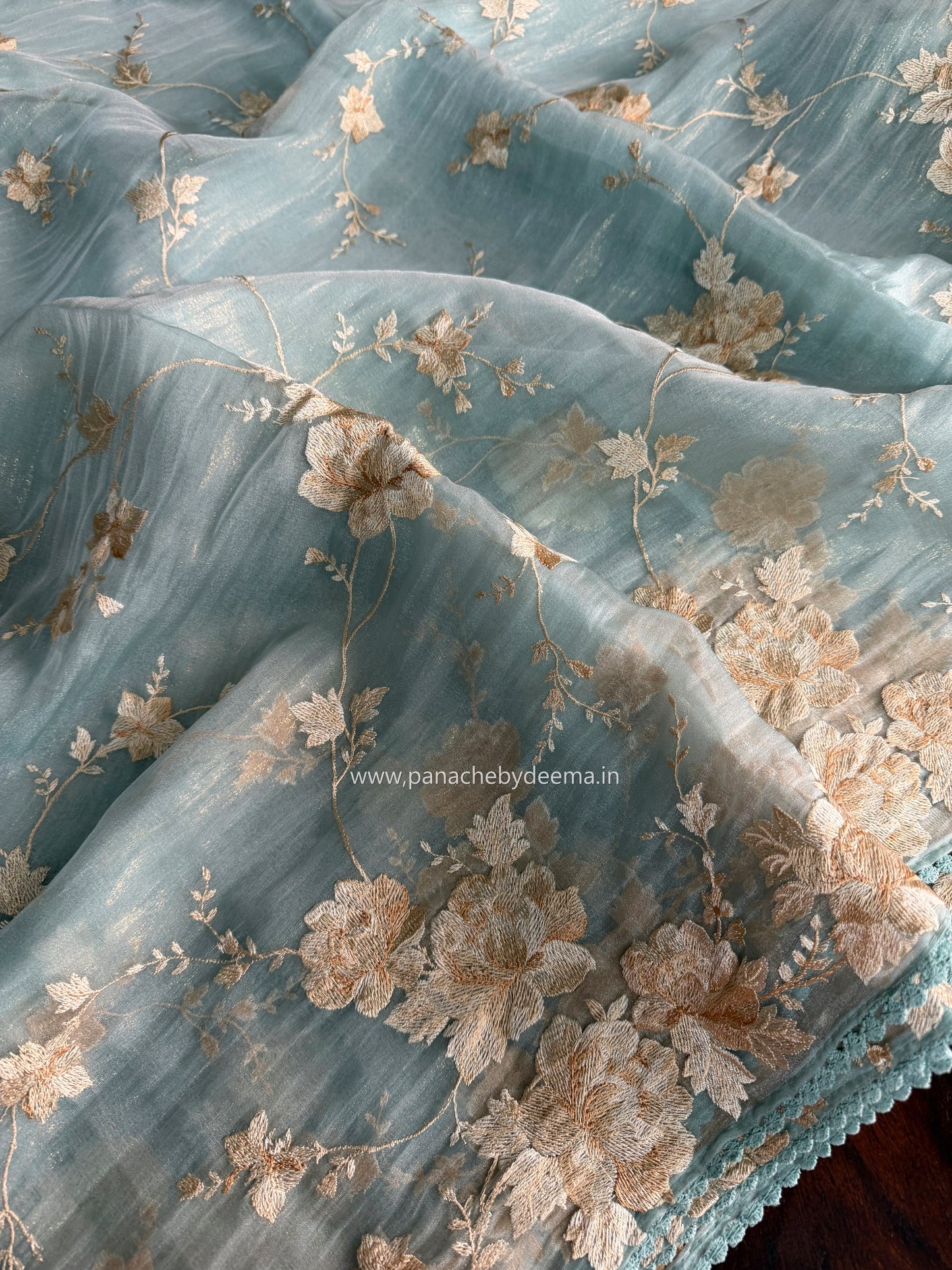 Tissue Organza saree with embroidery |Blue | E2